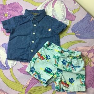 NWOT Little Wonders  Hawaiana Set Short & button down Shirt